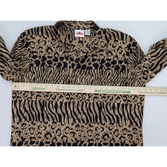 Alia Women's Top Size 16 Brown Mixed Animal Print Long Sleeve Button-Up - Picture 6 of 12